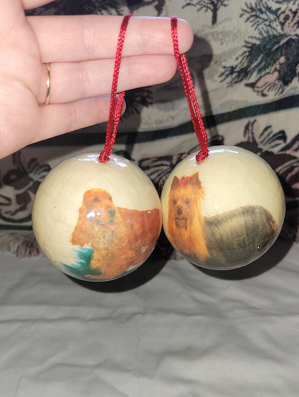 Dog Ornament Set - Cream Decorative Baubles Yorkshire Terrier Cocker Spaniel